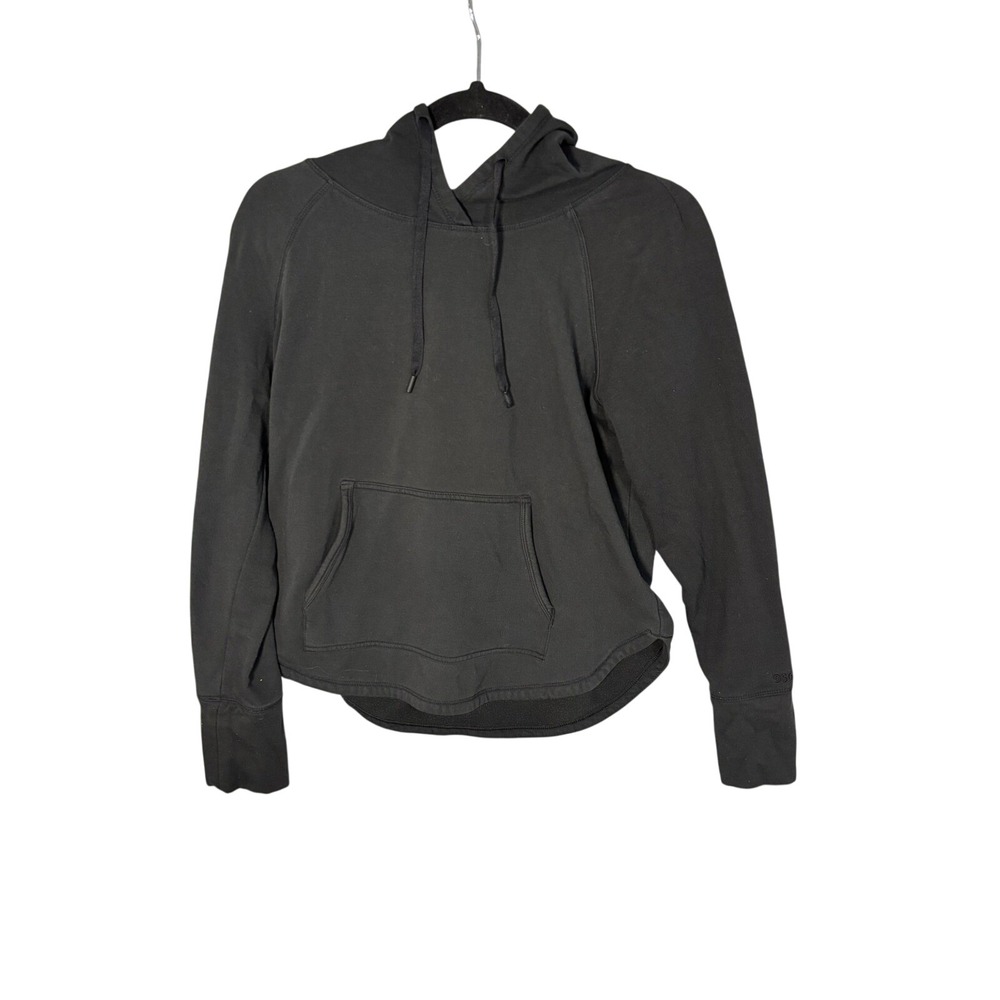 DSG Fleece Hoodie Womens Small‎ Black Raglan Sleeve Curved Hem